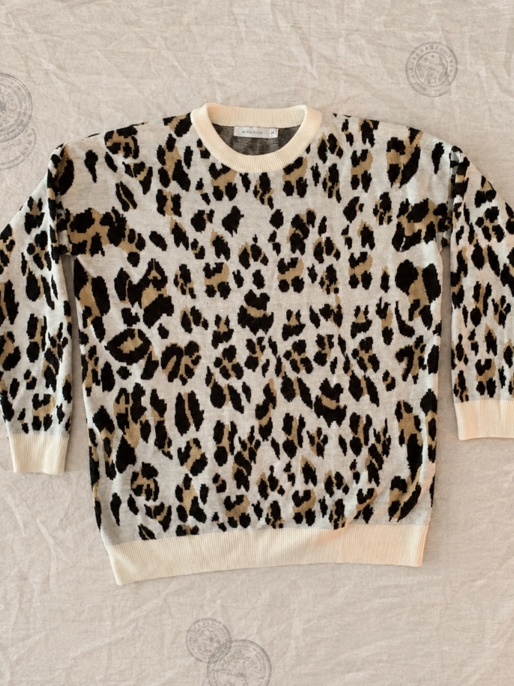 MINKPINK Off-White Cheetah Print Crewneck Sweater Size S